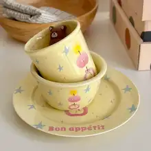 可愛らしいデザインの陶器製朝食用食器【フルーツ柄・スイーツ皿・ご飯茶碗・オートミールボウル】