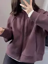 ゆったりとしたデザインのアメリカンフード付きウィメンズパーカー【長袖・カーディガンスタイル】（セットアップ対応）