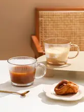 コーヒーカップ 家庭用 透明ガラス 縦ストライプ 高デザイン