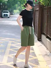 極上の柔らかさ コットン ミニマルデザイン レディースショートパンツ【ニット・ウエストゴム・ワイドレッグ・カジュアル】