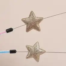 猫用おもちゃ フェザー付き流れリボン キャットボール 玩具用スティック【耐久性スチール・おしゃれな星型】