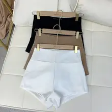 女性用 ハイウエストタイトショートパンツ【サイドジッパー・バックポケット・シンプルデザイン】