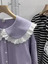 春秋用 レディース 長袖シャツ【コットンニット・開襟・ダボっとしたデザイン・淡い色合い】