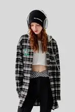 フード付きチェック柄シャツ【フィット・春秋用・女性】（セットアップ対応）