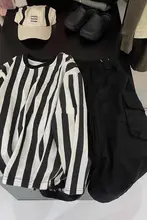 韓国子供服 男の子用ストライプ長袖Tシャツ【春用・おしゃれデザイン】（セットアップ対応）