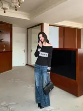 レトロデザインのハイウエストストレートジーンズ【女性用・春秋対応・カジュアルパンツ】