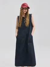 レディース 寛ぎのデザイン ノースリーブデニムワンピース【フリル付き・秋夏用】（セットアップ対応）