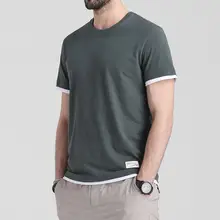 メンズ半袖Tシャツ【コットン・ラウンドネック・フロントレイヤードデザイン・カジュアル】（セットアップ対応）