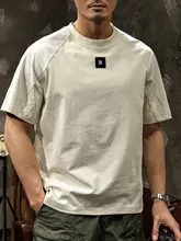 プレミア感あるコットン混合 配色半袖Tシャツ【メンズ・ゆったりシルエット・ラウンドネック・デザイン】