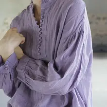 麻素材の立ち襟フレンチスタイルシャツ【デザイン性抜群・長袖・春秋用】