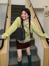立体花柄デザイン グリーンニットカーディガン【春用・女性用・軽やか】