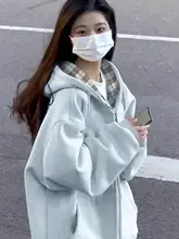 フード付きジッパーアウター【春秋用・薄手・ゆったりオーバーサイズ・カジュアルデザイン】
