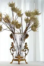 クリスタル黄銅製 欧州風デザインの華やかな花瓶【リビング・寝室・テーブル装飾用】