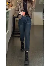 暖かく快適な加绒デニムパンツ【秋冬用・フィット・ストレートレッグ・広がりの あるデザイン】（セットアップ対応）