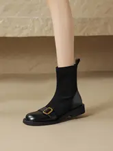 レディース春秋用シンプルブーツ【平底・加伸縮・真皮マーチンブーツ・極上の柔らかさ】（セットアップ対応）