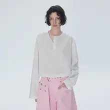 ノーカラーブラウス レディース コットン 薄手 ゆったり UVカット 肌触り良好 着回し 春夏 「ANNACHIC」