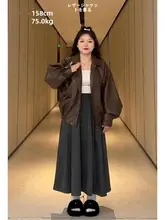 大きいサイズの春用深灰色ハイウエストスカート【Aライン・ロング丈・体型カバー】