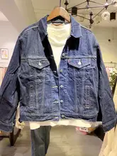 深い青のウォッシュドコットンデニムジャケット【春秋用・ユニセックス・ルーズフィット】