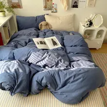 全棉水洗ストライプ4点セット【肌触り良好・ベッドカバー・シーツ・マットレスカバー】