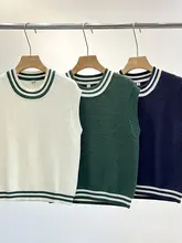 学院風のカラーブロックデザイン ラウンドネックノースリーブニットベスト【春夏用・女性用】