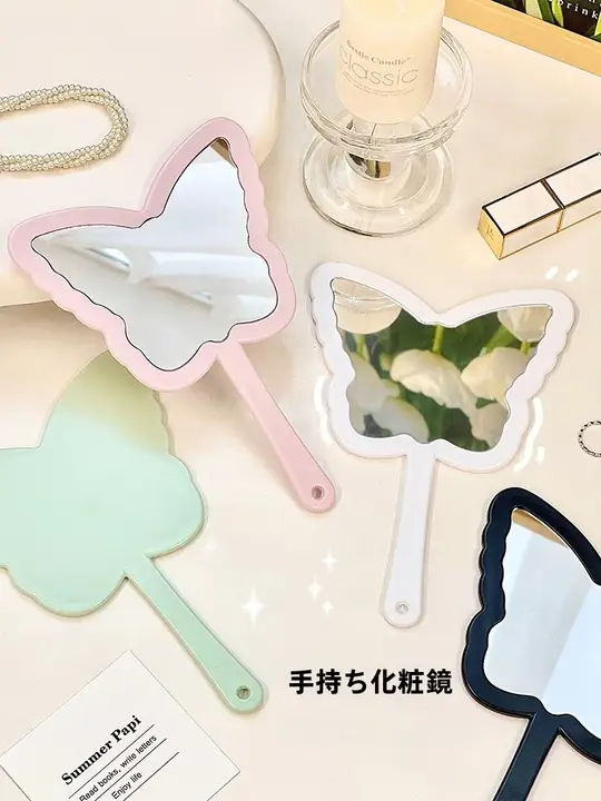 リボンデザインの携帯用化粧鏡【ポケットサイズ・学生向け・かわいい】