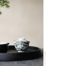 清物堂 手描き粉彩寿石墨竹蓋碗【ダブルリングシルバートリム・140cc・茶器】