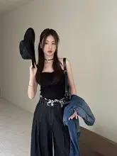 デザイン性のあるダメージプリントストラップトップス【スリムフィット・女性用・夏用】