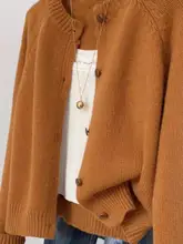 極上の柔らかさの100%ウールニットカーディガン【ラウンドネック・ルーズフィット・レディース】