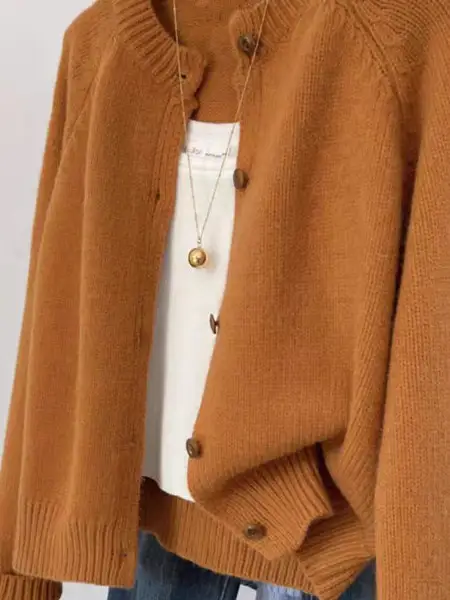 極上の柔らかさの100%ウールニットカーディガン【ラウンドネック・ルーズフィット・レディース】