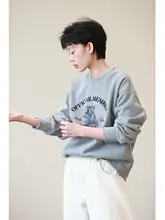 カジュアルなアニメプリントフード付きスウェットシャツ【極上の柔らかさ・秋冬用】（セットアップ対応）