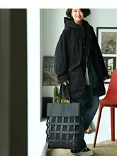 カジュアルコットンフード付きロングコート【ゆったりシルエット・大きなポケット】