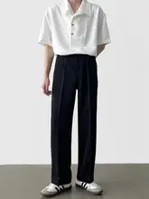スラックス メンズ ブラック ハイウエスト ストレート カジュアル 韓流 春夏 「A6 studio」