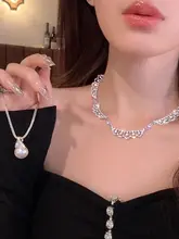 ロマンティックなデザインの二重パール風ジルコニアネックレス【クールな雰囲気・洗練されたスタイル】