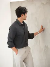 JSSD HOMME 春夏用 メンズ長袖シャツ【伸縮性あり・ビジネスカジュアル・泡泡纱生地】