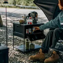 キャンプ用折りたたみ収納ボックス【大容量・木製フタ・サイドオープン・車載用】