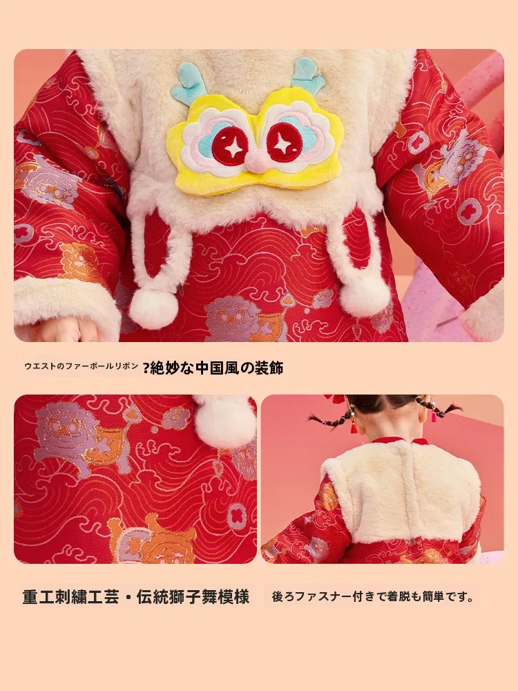 春秋用女の赤いベビードレス：9ヶ月赤ちゃんプ  レゼントに最適なデザインと実用性