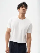 LEZORA シルク混紡 メンズスリムフィット Tシャツ【丸首・短袖・サラッとした肌触り】