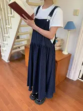 ポルカドットウォッシュドデニム サスペンダードレス【春用・学院風・バックストラップ】