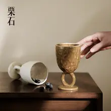 栗石風のハンドメイド陶器マグカップ【カフェスタイル・高脚デザイン】