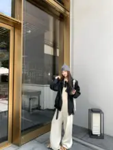 水洗白色デニムパンツ【コットン製・ゆったりシルエット・ストレートレッグ・カジュアル】