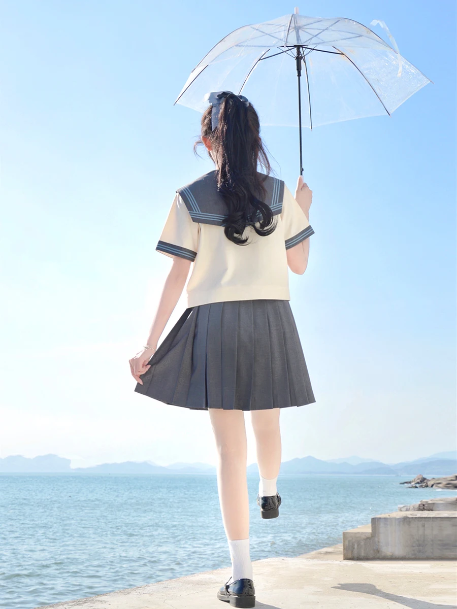 夏用短袖JK制服：日系风格のグレー・ピンク・セーラー風デザイン