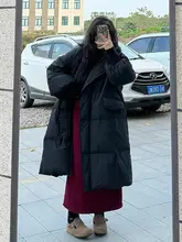 女性用 大きいサイズ ブラック 韓国風 ロング丈 膝下 コットンコート【シンプルでスタイリッシュ・スリム効果】