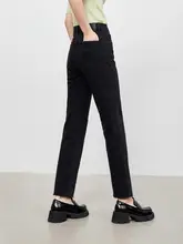 黒のコットン高腰ストレートジーンズ【春秋用・裾カット・洗濯可能】