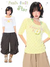夏用 星柄プリント 半袖Tシャツ【フィットデザイン・短め・ホルターネック】