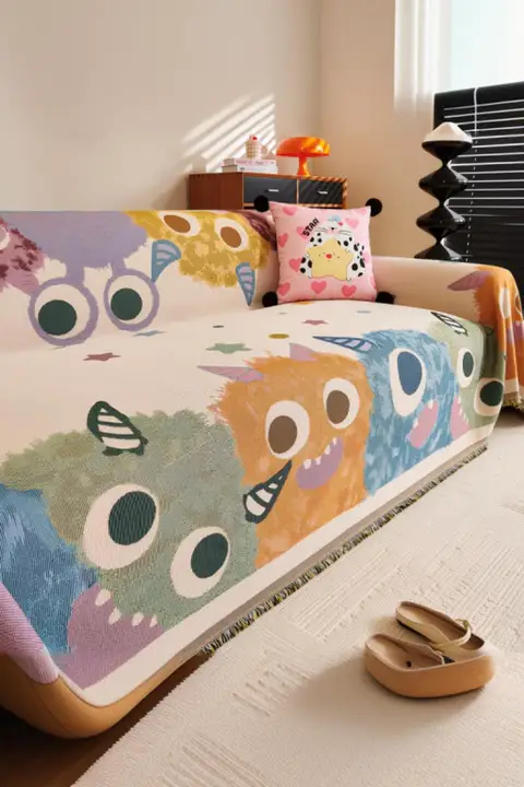 カラフルな小怪獣デザインソファカバー【全体カバー・多用途】（セットアップ対応）
