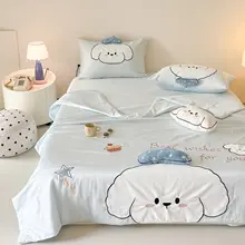可愛いデザインのブルー夏用クーリング4点セット【天絲・薄手・冷感】（セットアップ対応）