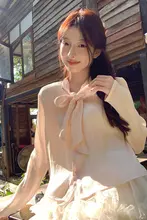 春にぴったりの長袖シャツ【ピンク・リボン付き・肌理感】