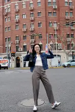 BZZN 高腰ストレッチバナナパンツ【抗シワ・九分丈・フィット】