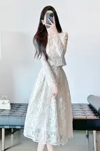 水溶性レース2点セットワンピース【ミディアム丈・エレガントスタイル・女性用】