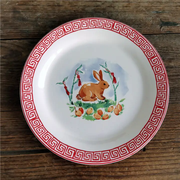 かわいいウサギデザイン ロマンティックカントリー 陶器セット【パスタ皿・スープボウル・ステーキ用大ボウル・釉下彩仕上げ】